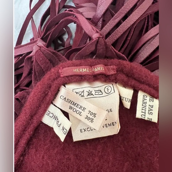 Hermes Cashmere Burgundy Fringe Shawl - Picture 7 of 8